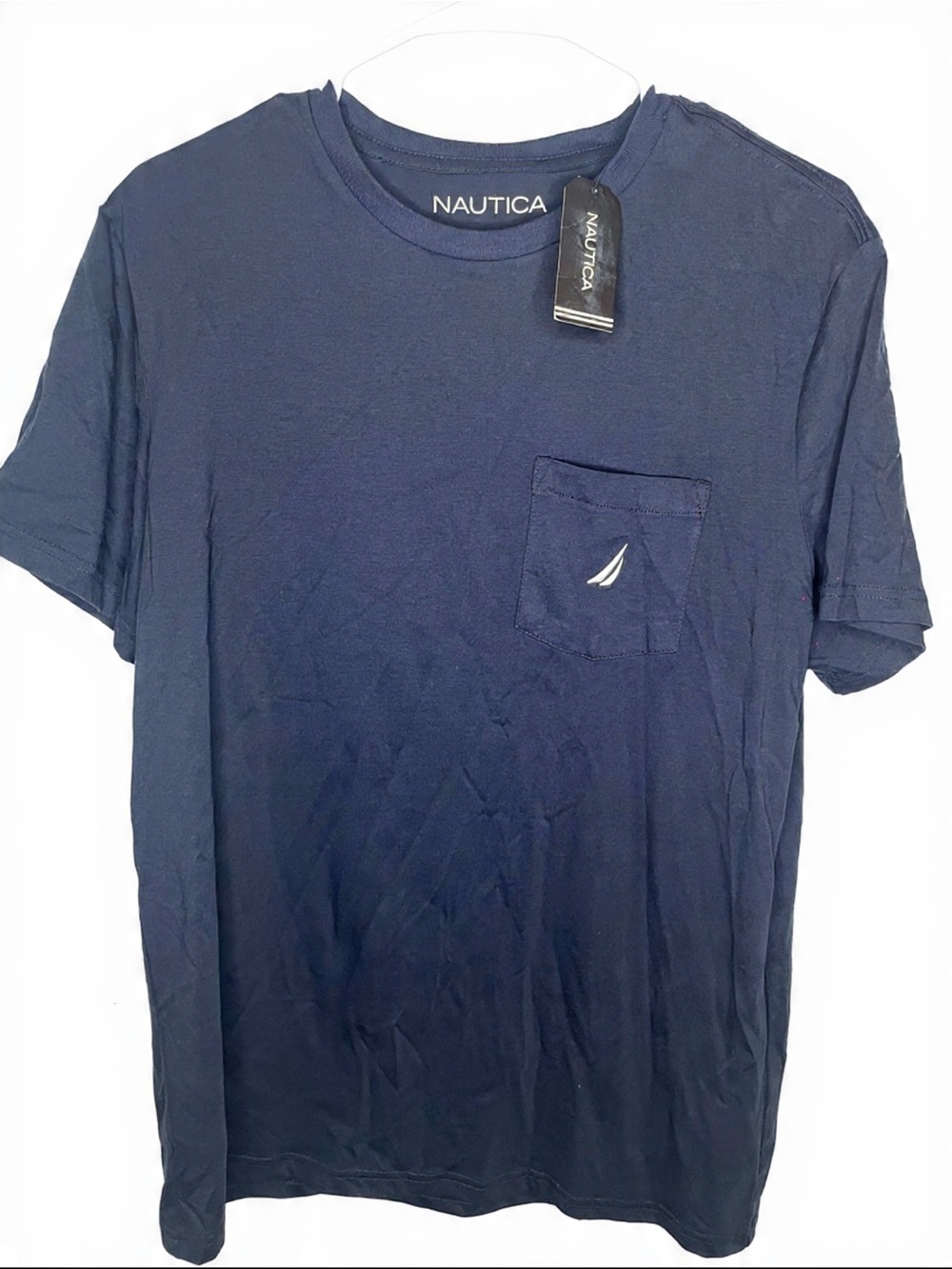 Nautica Men's Navy Pocket Crew Tee with Sail Logo
